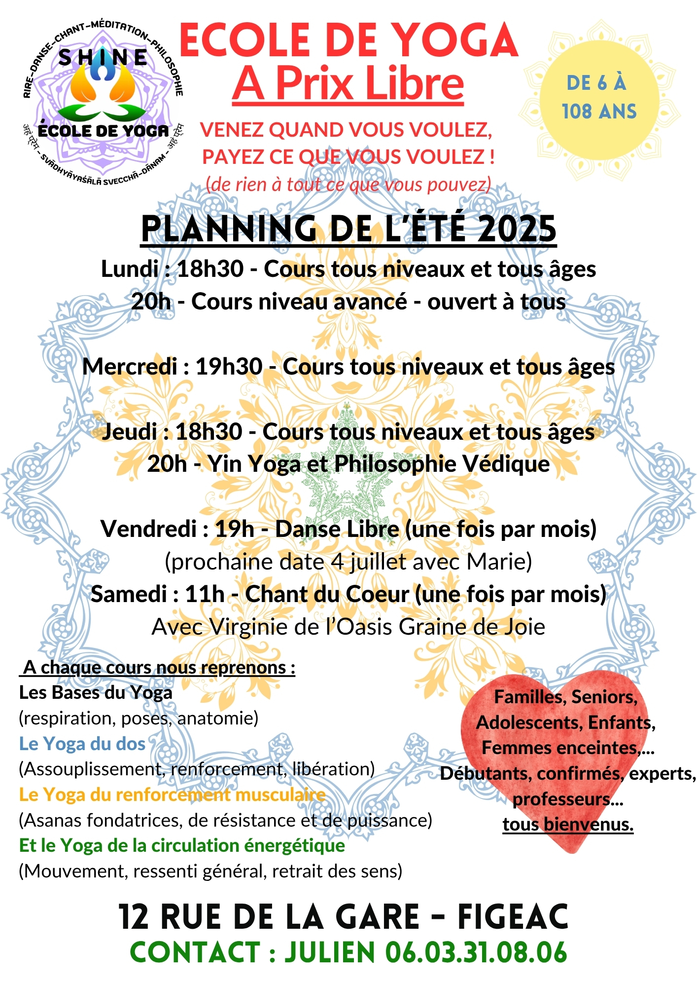 Flyers été 2025 SHINE YOGA FIGEAC - Rentrée Janvier 2025